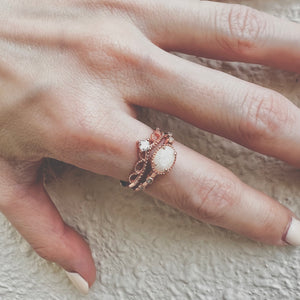 SOLITAIRE: AYAKO STACKING DUO RINGS WITH OVAL SOLITAIRE