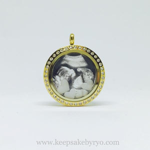 photo glass locket with floating breastmilk jewels