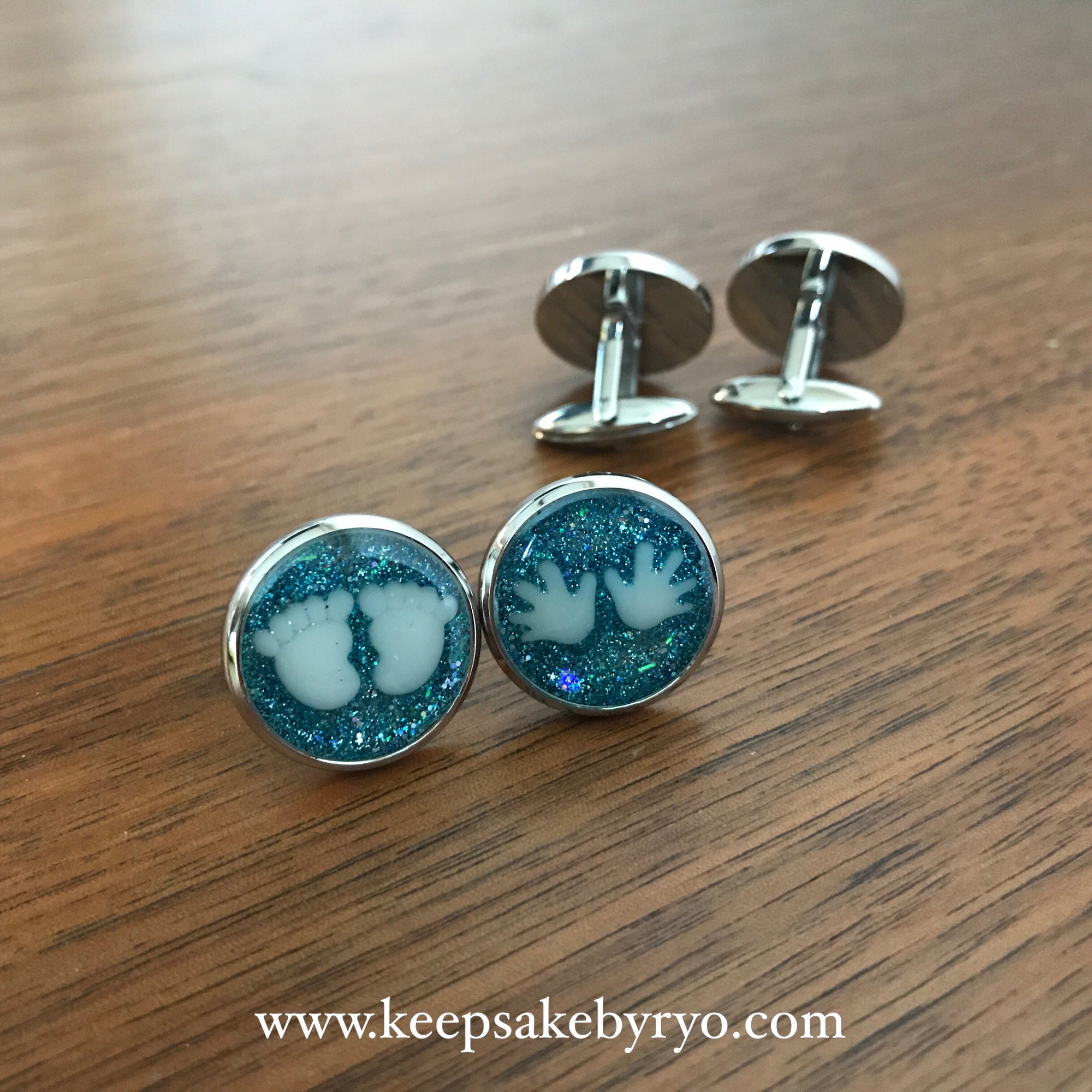 CUFFLINKS WITH BABY PALM AND/OR FOOT PRINTS