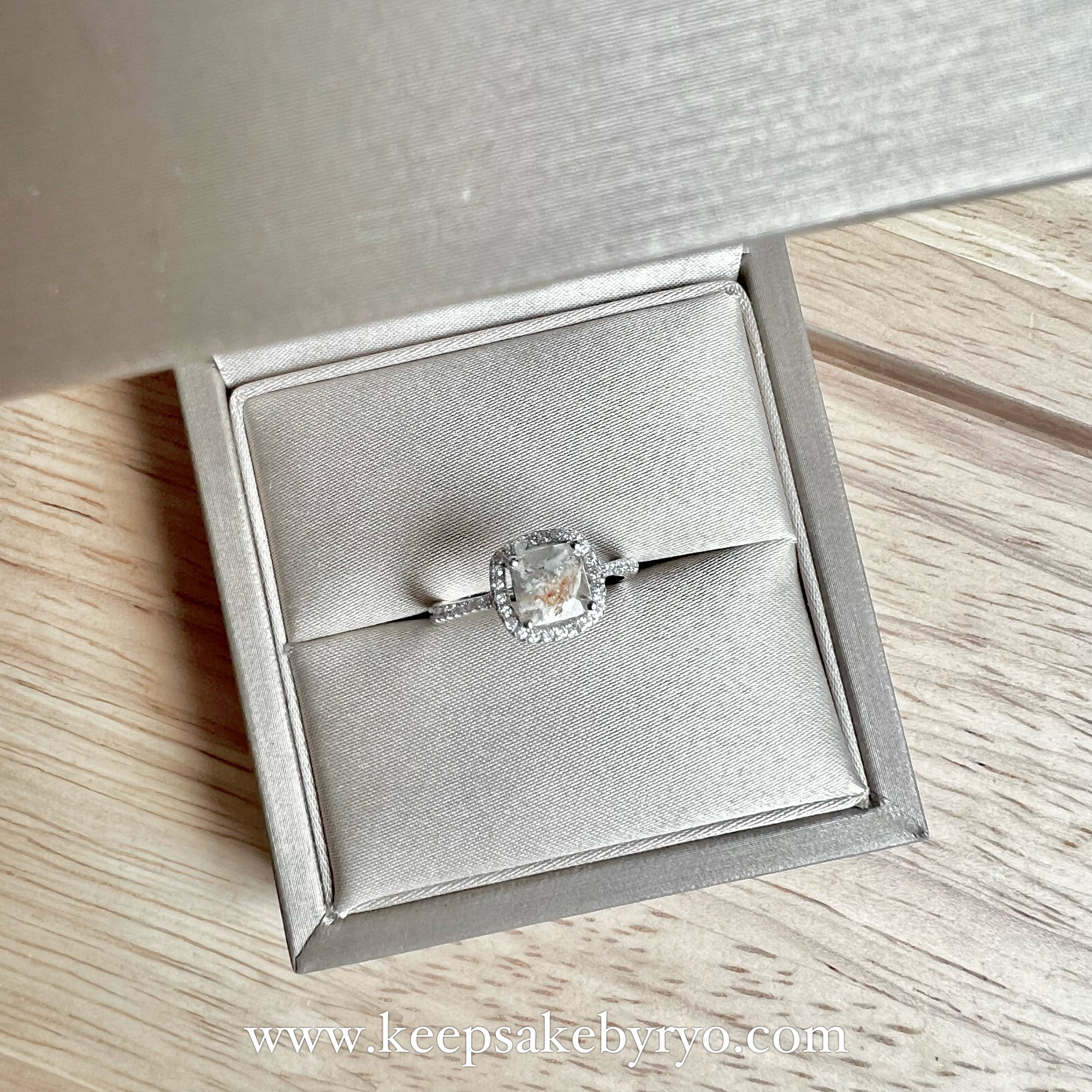 ASHES 925 SOLITAIRE: YARA RING WITH CUSHION INCLUSION STONE