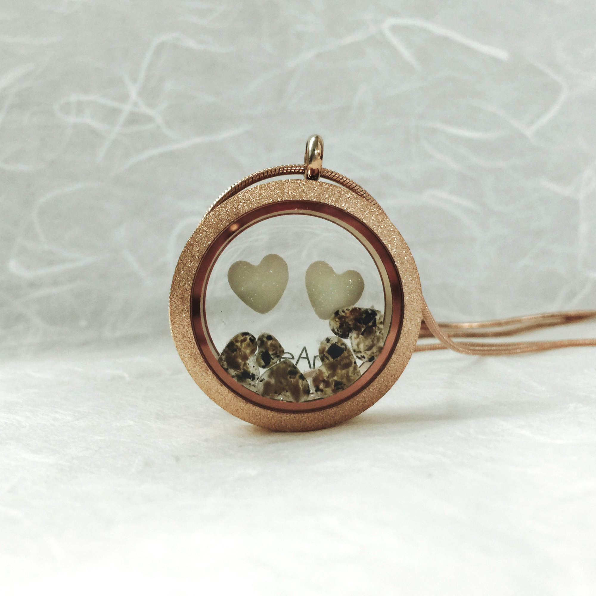 DOUBLE HEARTS AND NAME GLASS LOCKET