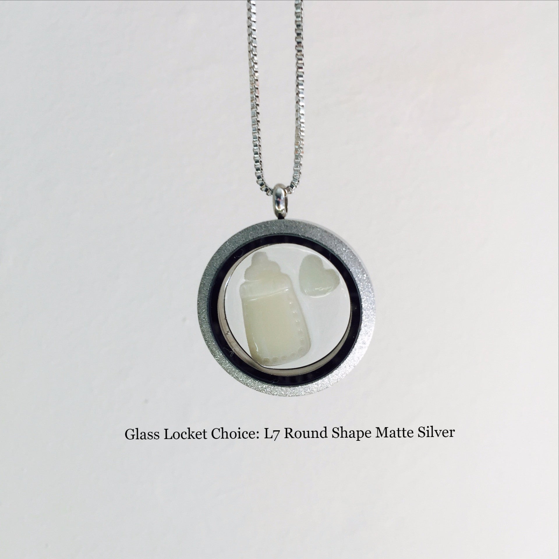 MILK BOTTLE AND HEART GLASS LOCKET