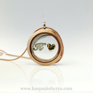 CURSIVE INITIAL TRIPLE INCLUSION HEART GLASS LOCKET