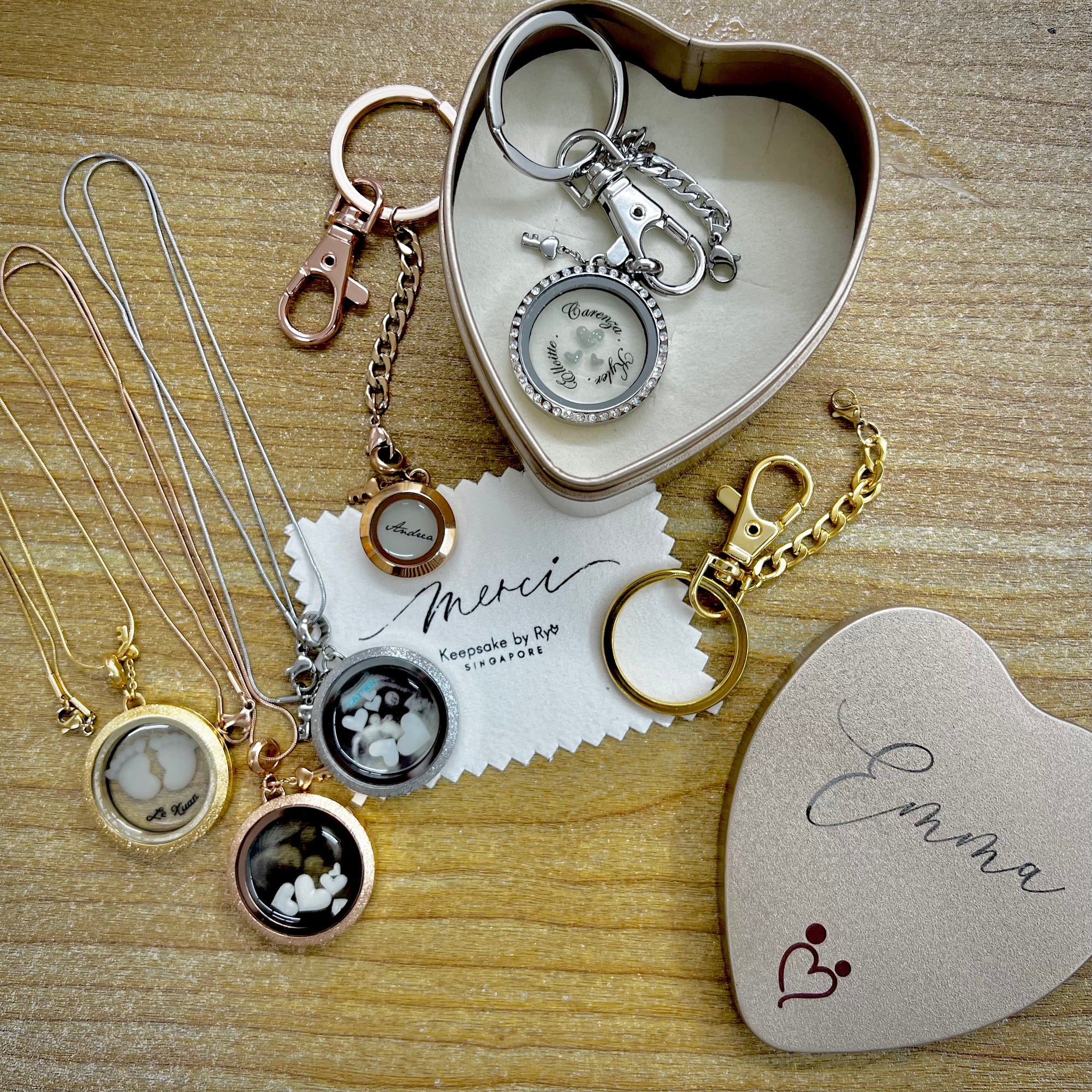 DOUBLE HEARTS AND NAME GLASS LOCKET