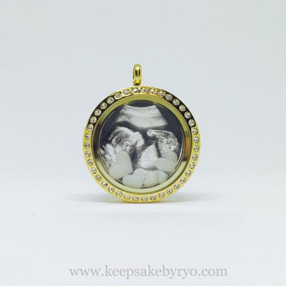 photo glass locket with floating breastmilk jewels