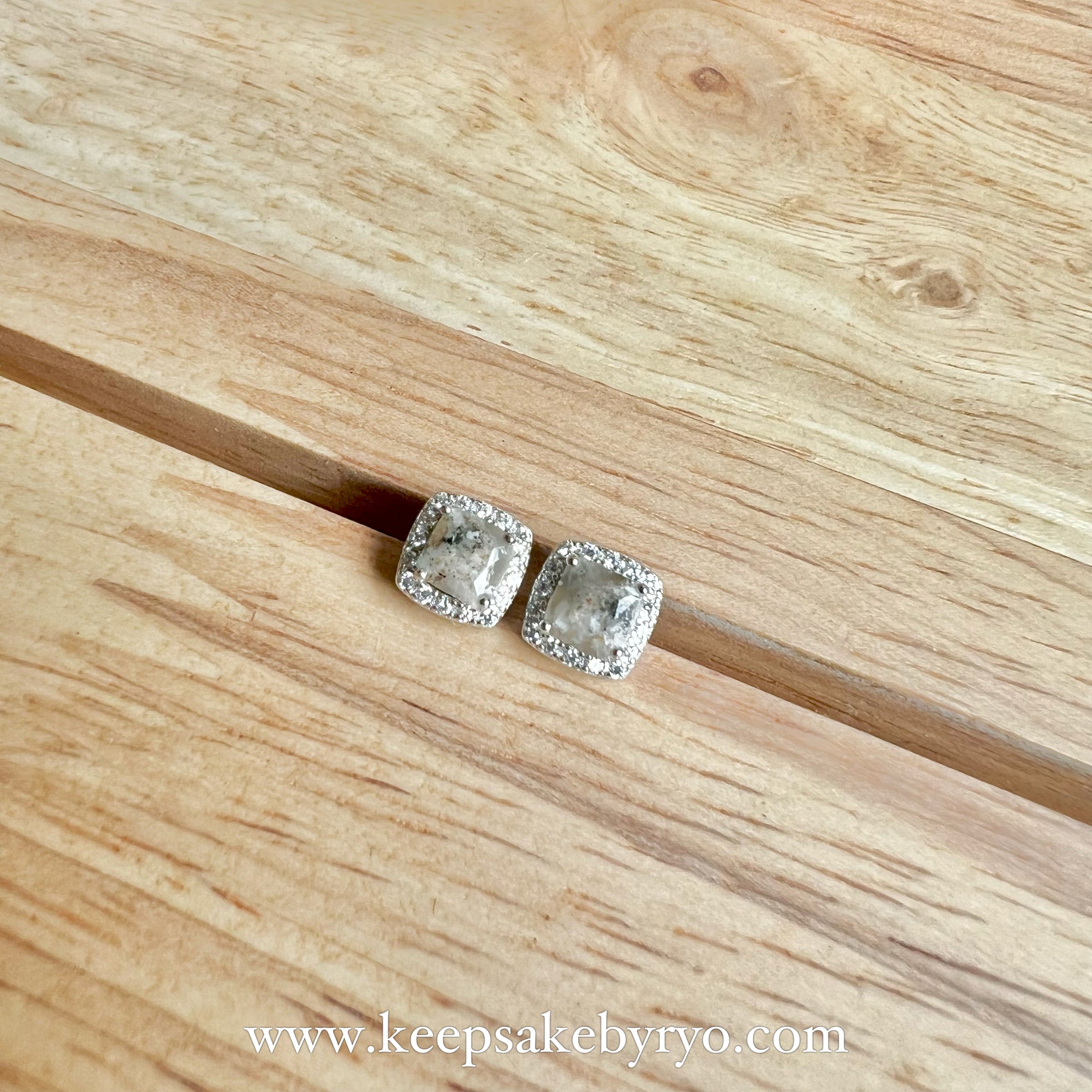 ASHES 925 SOLITAIRE: YARA STUD EARRINGS WITH CUSHION INCLUSION STONES