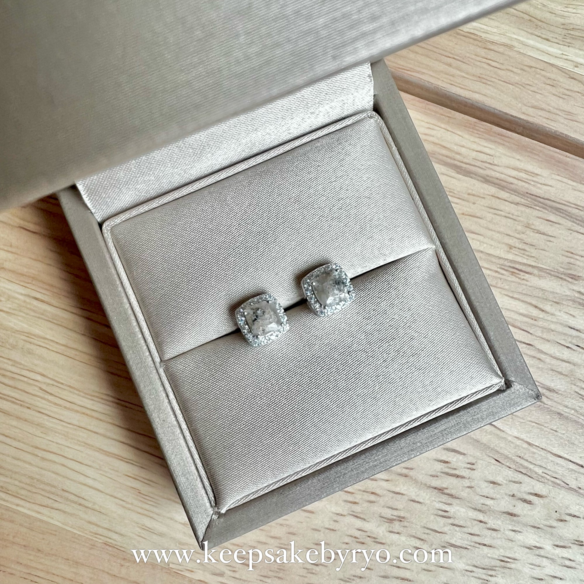 ASHES 925 SOLITAIRE: YARA STUD EARRINGS WITH CUSHION INCLUSION STONES