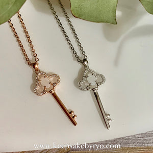 SOLITAIRE: HARPER KEY PENDANT NECKLACE WITH BREASTMILK SOLITAIRE