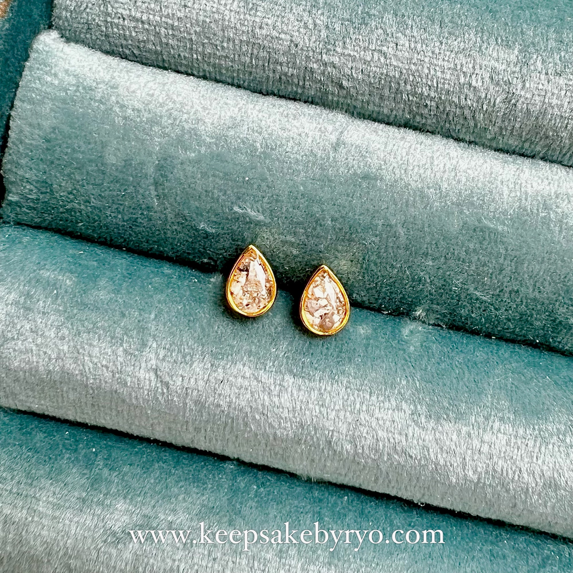 ASHES TEARDROP BEZEL STUD EARRINGS