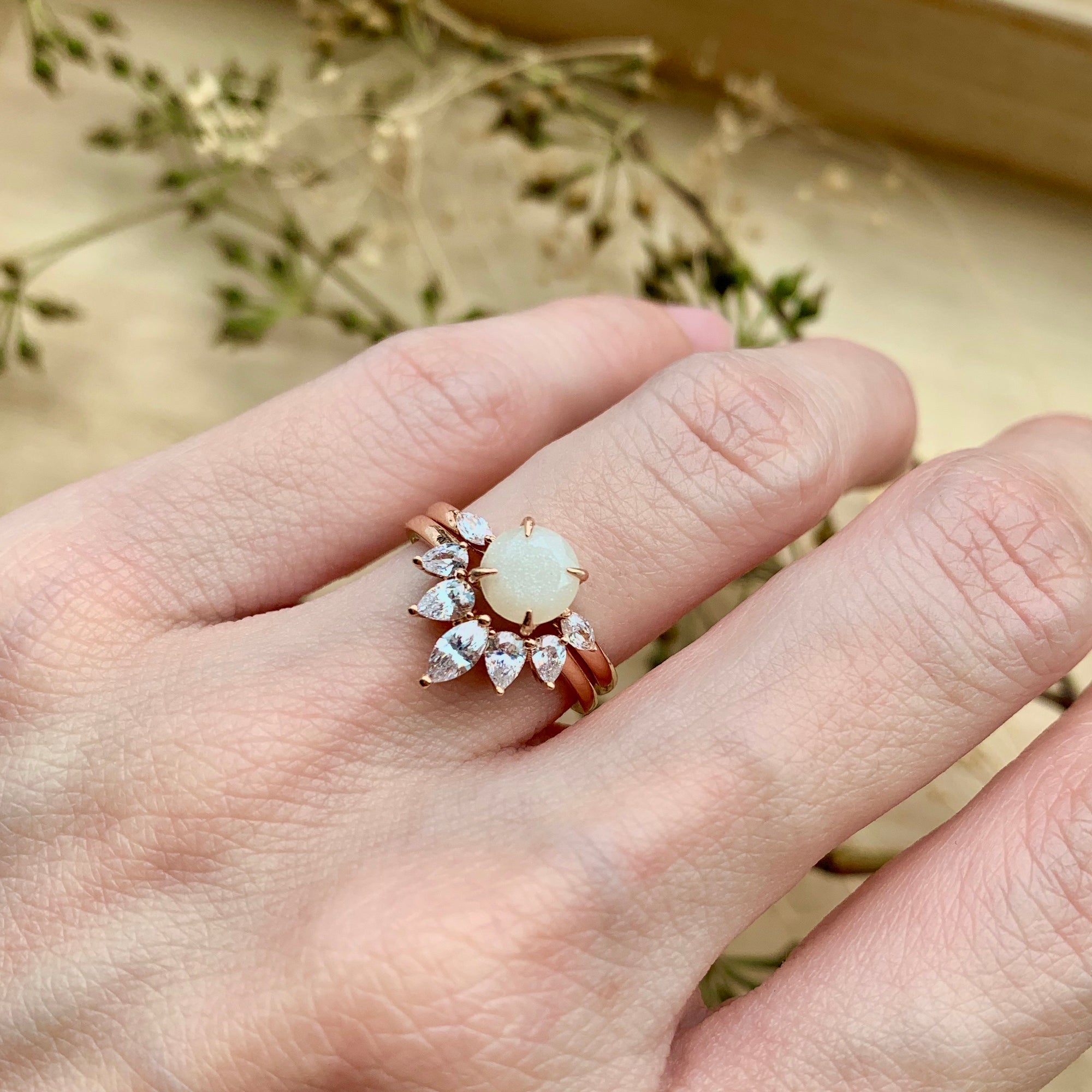 SOLITAIRE: ASHLYN STACKING DUO RINGS WITH ROUND INCLUSION STONE