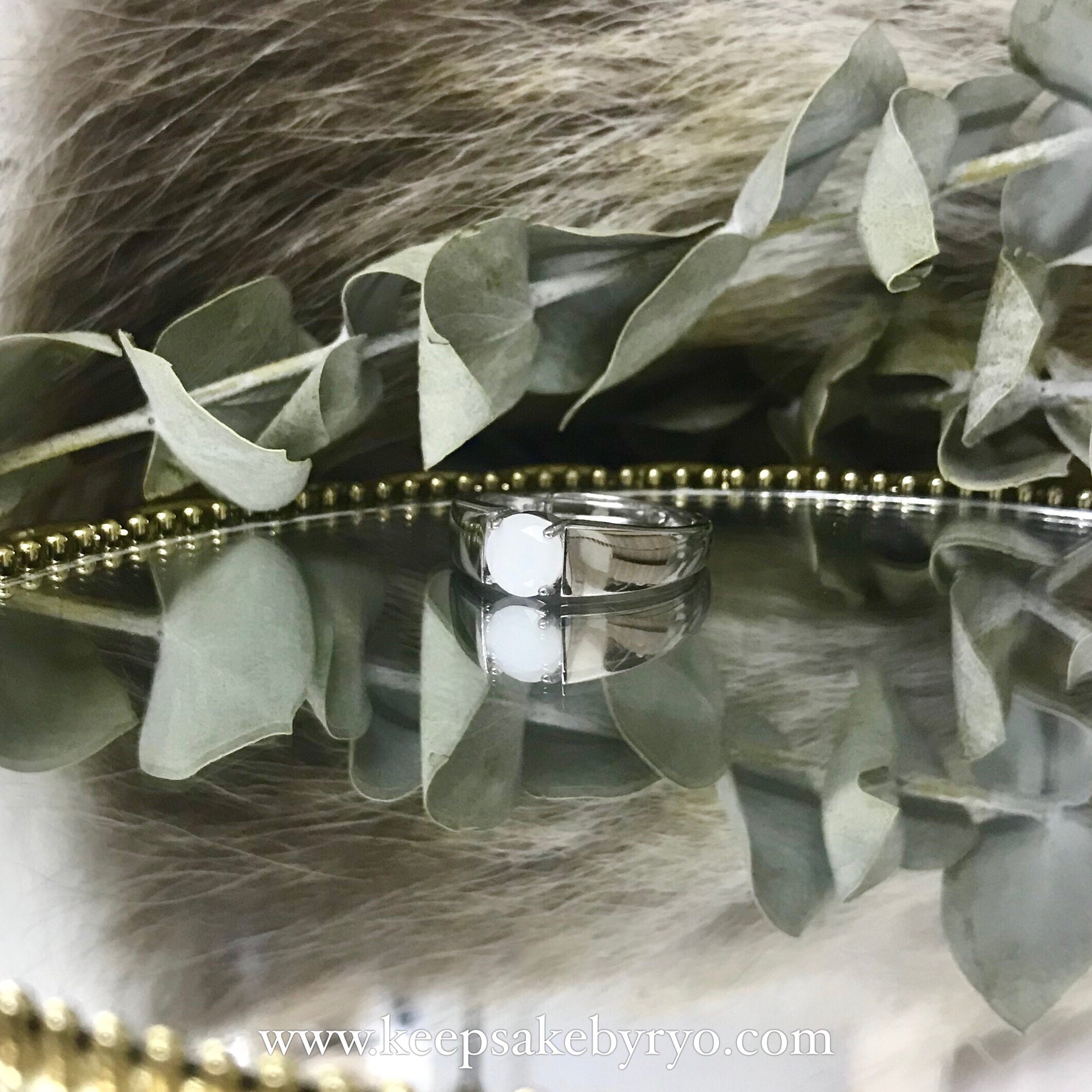 SOLITAIRE: WIDE BAND RING WITH BREASTMILK STONE