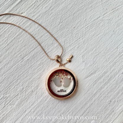 BABY FEET AND NAME GLASS LOCKET
