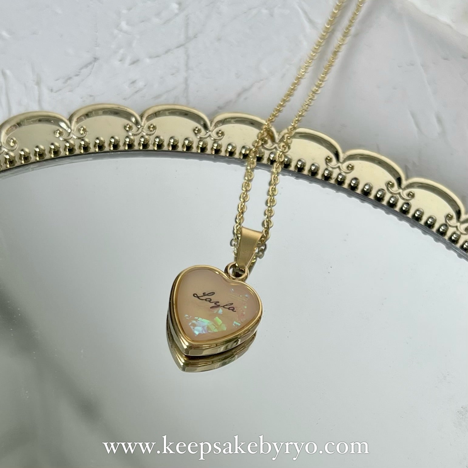 15MM CLASSIC HEART BREASTMILK PENDANT WITH ACCENT FLAKES NECKLACE