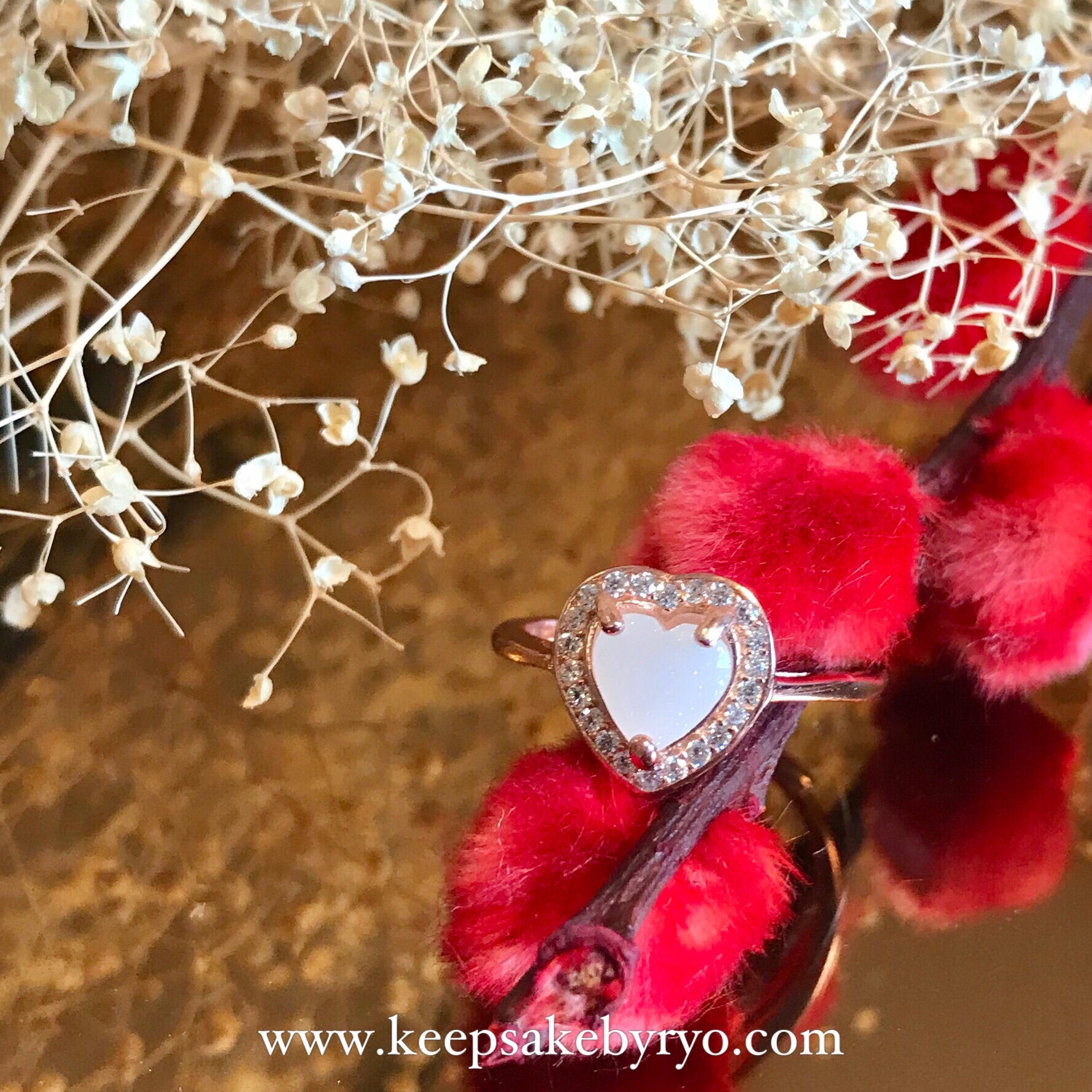 满月金 FULL MONTH GOLD & 百日金 100 DAYS GOLD: GEMMA PAVE HEART RING WITH INCLUSION STONE